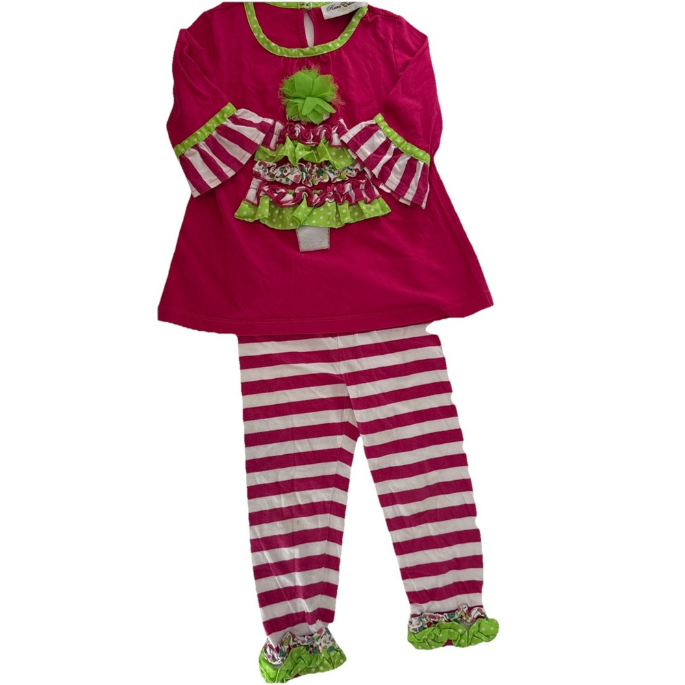 Rare Editions  Christmas Tree Ruffle Pants‎ Set Girls Size 3T ruffle pants